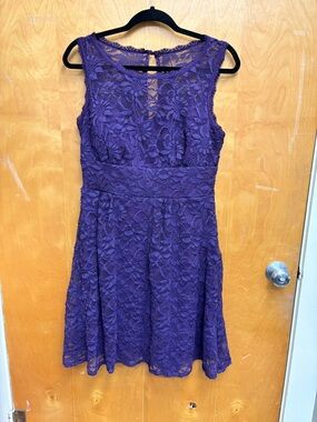 dressbarn Purple Floral Lace Midi Dress